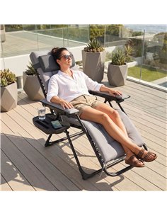 Outsunny Zero Gravity Chair, Folding Sun Lounger Reclining Garden Chair with Arm Pads, Cushion, Cup Holder, Headrest, Light Grey 2