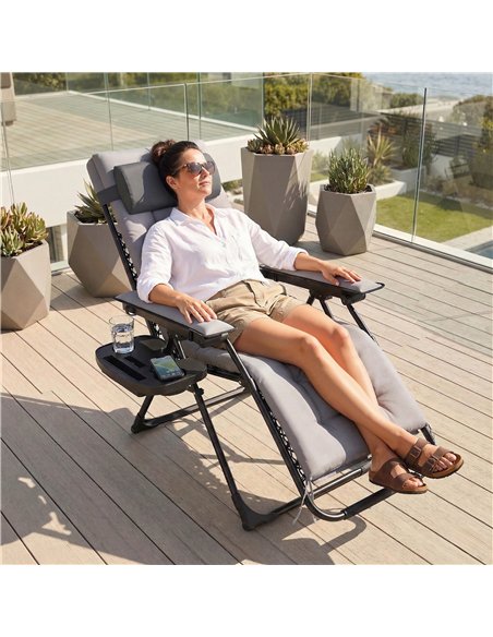 Outsunny Zero Gravity Chair, Folding Sun Lounger Reclining Garden Chair with Arm Pads, Cushion, Cup Holder, Headrest, Light Grey - pic 190058 | FastDaddyshop
