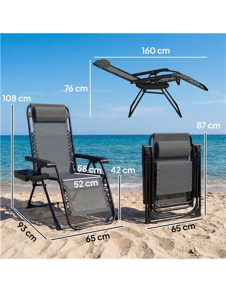 Outsunny Zero Gravity Chair, Folding Sun Lounger Reclining Garden Chair with Arm Pads, Cushion, Cup Holder, Headrest, Light Grey - pic 190059 | FastDaddyshop