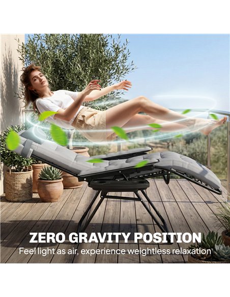 Outsunny Zero Gravity Chair, Folding Sun Lounger Reclining Garden Chair with Arm Pads, Cushion, Cup Holder, Headrest, Light Grey - pic 190060 | FastDaddyshop