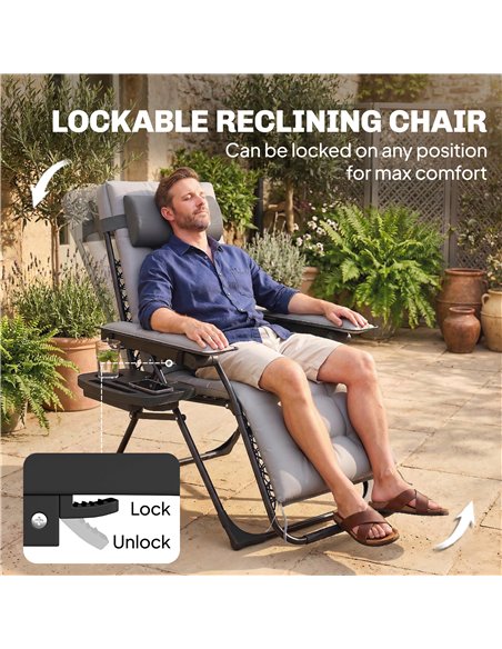 Outsunny Zero Gravity Chair, Folding Sun Lounger Reclining Garden Chair with Arm Pads, Cushion, Cup Holder, Headrest, Light Grey - pic 190061 | FastDaddyshop