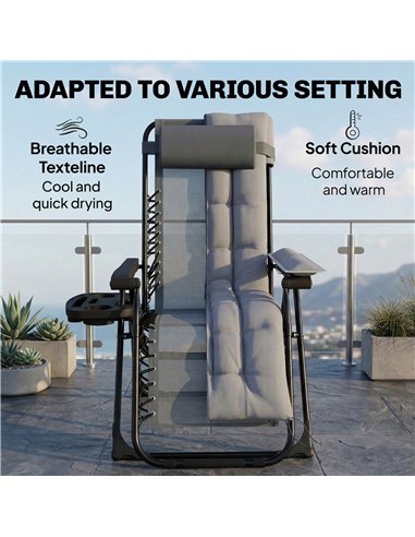 Outsunny Zero Gravity Chair, Folding Sun Lounger Reclining Garden Chair with Arm Pads, Cushion, Cup Holder, Headrest, Light Grey