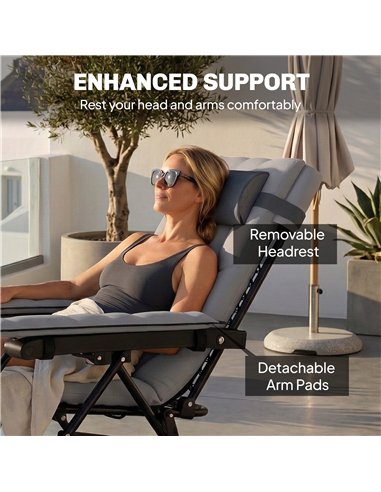 Outsunny Zero Gravity Chair, Folding Sun Lounger Reclining Garden Chair with Arm Pads, Cushion, Cup Holder, Headrest, Light Grey