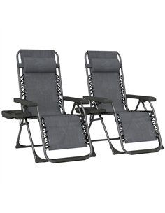 Outsunny Zero Gravity Chairs Set of 2, Folding Sunloungers Reclining Garden Chairs with Cup Holder, Headrest, Dark Grey