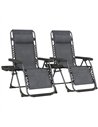 Outsunny Zero Gravity Chairs Set of 2, Folding Sunloungers Reclining Garden Chairs with Cup Holder, Headrest, Dark Grey