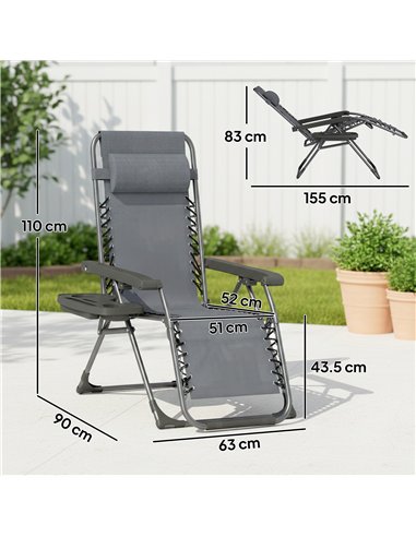 Outsunny Zero Gravity Chairs Set of 2, Folding Sunloungers Reclining Garden Chairs with Cup Holder, Headrest, Dark Grey