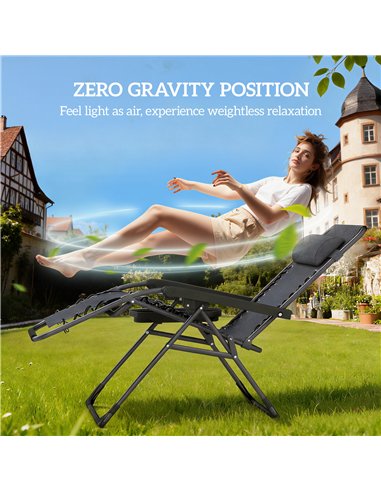 Outsunny Zero Gravity Chairs Set of 2, Folding Sunloungers Reclining Garden Chairs with Cup Holder, Headrest, Dark Grey