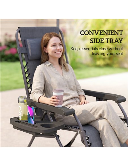 Outsunny Zero Gravity Chairs Set of 2, Folding Sunloungers Reclining Garden Chairs with Cup Holder, Headrest, Dark Grey - pic 190072 | FastDaddyshop