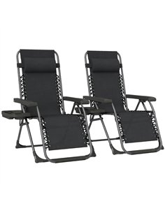 Outsunny Zero Gravity Chairs Set of 2, Folding Sunloungers Reclining Garden Chairs with Cup Holder, Headrest, Black