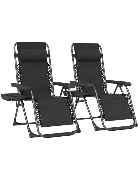 Outsunny Zero Gravity Chairs Set of 2, Folding Sunloungers Reclining Garden Chairs with Cup Holder, Headrest, Black - pic 190075 | FastDaddyshop