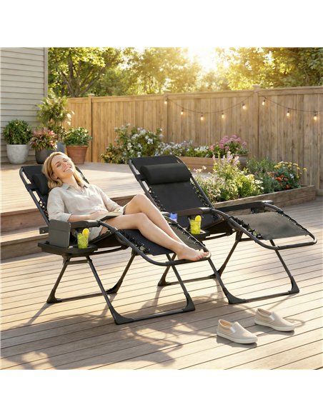 Outsunny Zero Gravity Chairs Set of 2, Folding Sunloungers Reclining Garden Chairs with Cup Holder, Headrest, Black - pic 190076 | FastDaddyshop