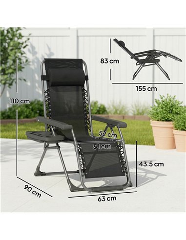 Outsunny Zero Gravity Chairs Set of 2, Folding Sunloungers Reclining Garden Chairs with Cup Holder, Headrest, Black