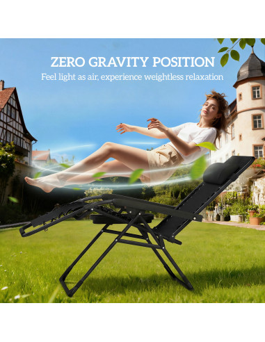 Outsunny Zero Gravity Chairs Set of 2, Folding Sunloungers Reclining Garden Chairs with Cup Holder, Headrest, Black