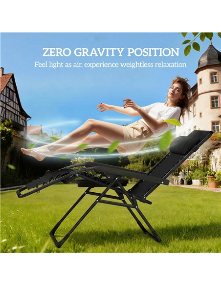 Outsunny Zero Gravity Chairs Set of 2, Folding Sunloungers Reclining Garden Chairs with Cup Holder, Headrest, Black - pic 190078 | FastDaddyshop
