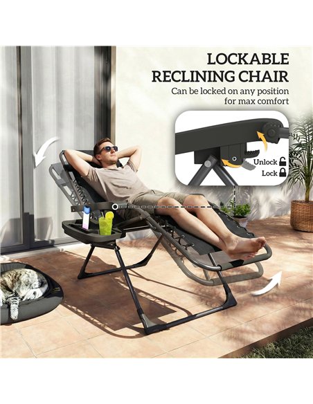 Outsunny Zero Gravity Chairs Set of 2, Folding Sunloungers Reclining Garden Chairs with Cup Holder, Headrest, Black - pic 190079 | FastDaddyshop