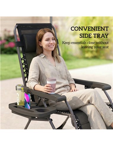 Outsunny Zero Gravity Chairs Set of 2, Folding Sunloungers Reclining Garden Chairs with Cup Holder, Headrest, Black
