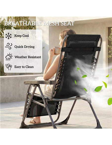 Outsunny Zero Gravity Chairs Set of 2, Folding Sunloungers Reclining Garden Chairs with Cup Holder, Headrest, Black - pic 190082 | FastDaddyshop