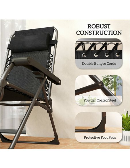 Outsunny Zero Gravity Chairs Set of 2, Folding Sunloungers Reclining Garden Chairs with Cup Holder, Headrest, Black - pic 190083 | FastDaddyshop