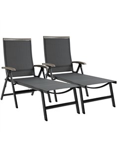 Outsunny Set of 2 Outdoor Folding Sun Loungers, 5-Position Adjustable Chaise Lounge Chairs with Aluminium Frame for Patio, Garde