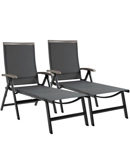 Outsunny Set of 2 Outdoor Folding Sun Loungers, 5-Position Adjustable Chaise Lounge Chairs with Aluminium Frame for Patio, Garde - pic 190084 | FastDaddyshop