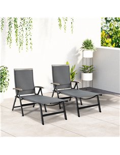 Outsunny Set of 2 Outdoor Folding Sun Loungers, 5-Position Adjustable Chaise Lounge Chairs with Aluminium Frame for Patio, Garde 2