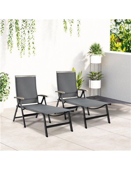 Outsunny Set of 2 Outdoor Folding Sun Loungers, 5-Position Adjustable Chaise Lounge Chairs with Aluminium Frame for Patio, Garde - pic 190085 | FastDaddyshop