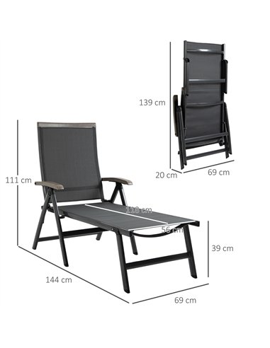 Outsunny Set of 2 Outdoor Folding Sun Loungers, 5-Position Adjustable Chaise Lounge Chairs with Aluminium Frame for Patio, Garde