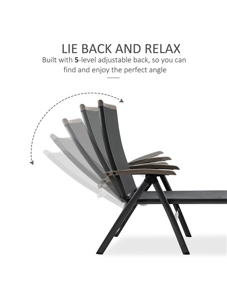 Outsunny Set of 2 Outdoor Folding Sun Loungers, 5-Position Adjustable Chaise Lounge Chairs with Aluminium Frame for Patio, Garde - pic 190087 | FastDaddyshop