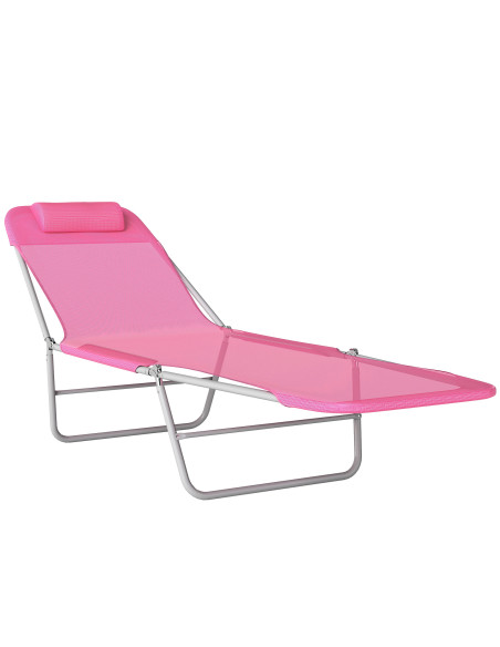 Outsunny Folding Sun Lounger with Head Pillow - Pink - pic 190093 | FastDaddyshop