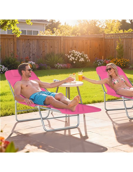 Outsunny Folding Sun Lounger with Head Pillow - Pink - pic 190094 | FastDaddyshop