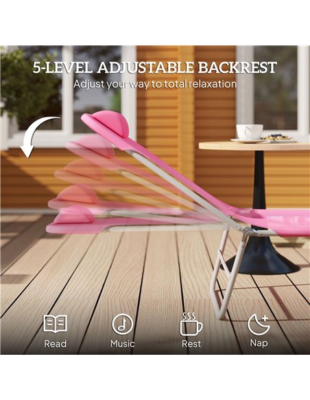 Outsunny Folding Sun Lounger with Head Pillow - Pink - pic 190096 | FastDaddyshop