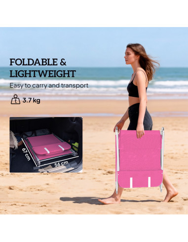 Outsunny Folding Sun Lounger with Head Pillow - Pink