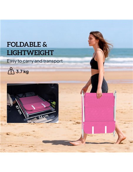 Outsunny Folding Sun Lounger with Head Pillow - Pink - pic 190098 | FastDaddyshop
