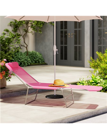 Outsunny Folding Sun Lounger with Head Pillow - Pink - pic 190101 | FastDaddyshop