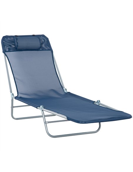 Outsunny Folding Sun Lounger with Head Pillow - Dark Blue - pic 190102 | FastDaddyshop