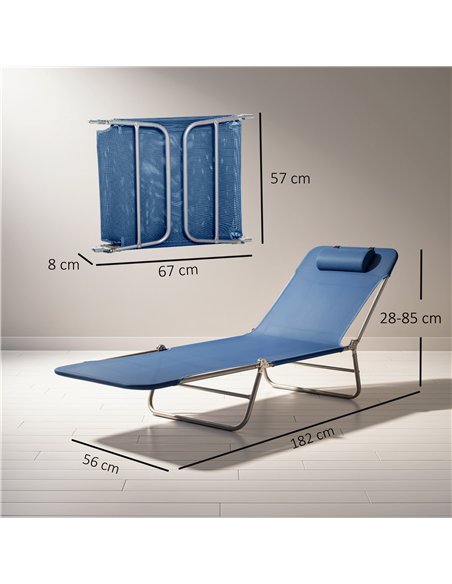 Outsunny Folding Sun Lounger with Head Pillow - Dark Blue - pic 190104 | FastDaddyshop
