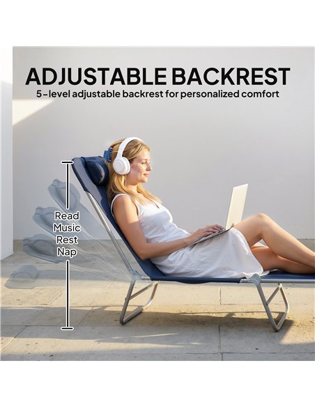 Outsunny Folding Sun Lounger with Head Pillow - Dark Blue - pic 190105 | FastDaddyshop