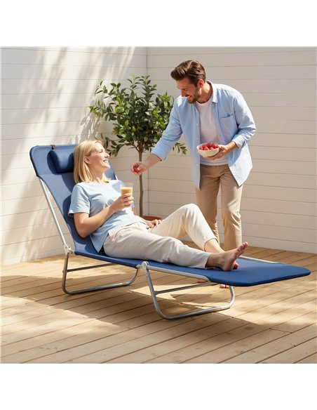 Outsunny Folding Sun Lounger with Head Pillow - Dark Blue - pic 190108 | FastDaddyshop