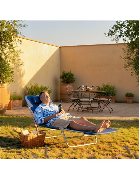 Outsunny Folding Sun Lounger with Head Pillow - Dark Blue - pic 190110 | FastDaddyshop
