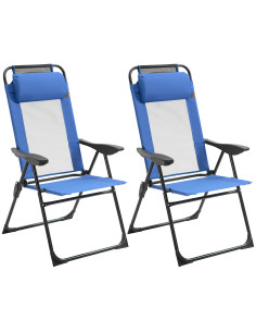 Outsunny Folding Garden Chairs Set of 2, 5-Position Recliner Camping Chair with High Back, All Weather Texteline Seat, Portable 