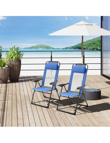 Outsunny Folding Garden Chairs Set of 2, 5-Position Recliner Camping Chair with High Back, All Weather Texteline Seat, Portable 