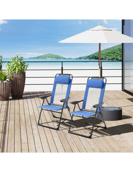 Outsunny Folding Garden Chairs Set of 2, 5-Position Recliner Camping Chair with High Back, All Weather Texteline Seat, Portable  - pic 190112 | FastDaddyshop