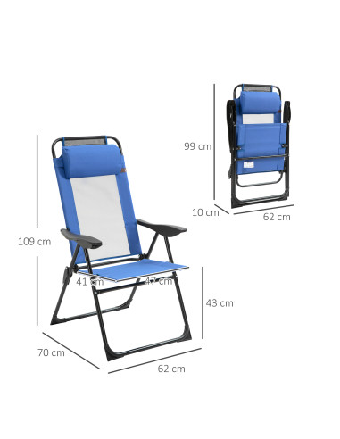 Outsunny Folding Garden Chairs Set of 2, 5-Position Recliner Camping Chair with High Back, All Weather Texteline Seat, Portable 