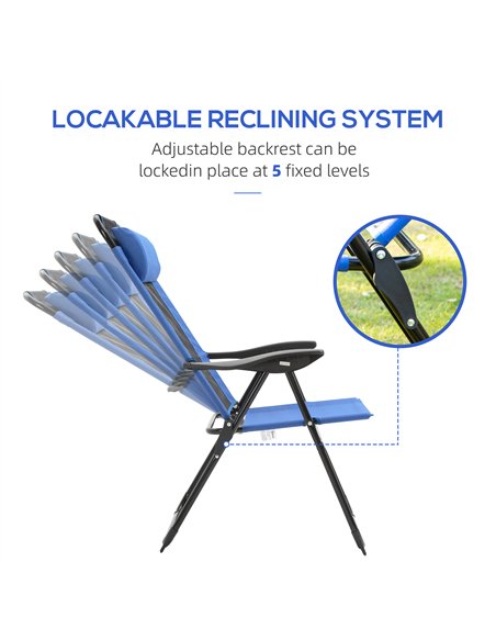 Outsunny Folding Garden Chairs Set of 2, 5-Position Recliner Camping Chair with High Back, All Weather Texteline Seat, Portable  - pic 190115 | FastDaddyshop