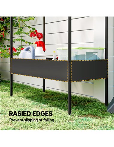 Outsunny 2 Tier Plant Stand, Outdoor Indoor Metal Plant Stand with Hook, House-Shaped Pots Holder Display Rack, Black