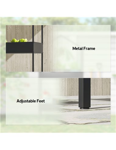 Outsunny 2 Tier Plant Stand, Outdoor Indoor Metal Plant Stand with Hook, House-Shaped Pots Holder Display Rack, Black