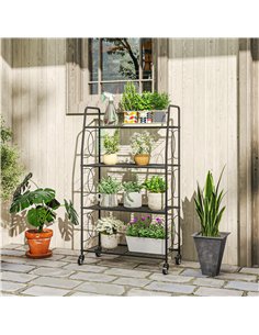 Outsunny 4-Tier Metal Plant Stand, Heavy Duty Ladder Shelf Potted Plants Display Rack with Lockable Wheels 2