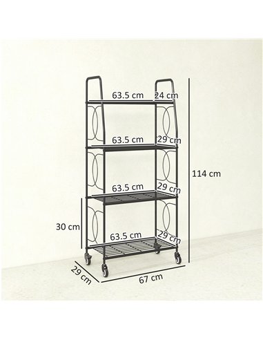 Outsunny 4-Tier Metal Plant Stand, Heavy Duty Ladder Shelf Potted Plants Display Rack with Lockable Wheels