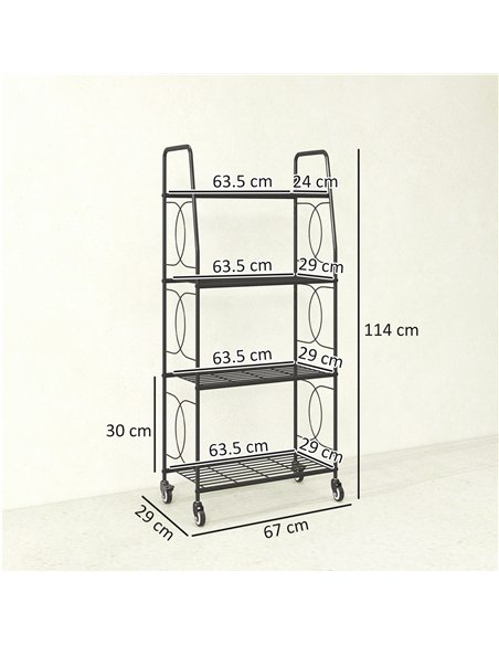 Outsunny 4-Tier Metal Plant Stand, Heavy Duty Ladder Shelf Potted Plants Display Rack with Lockable Wheels - pic 190131 | FastDaddyshop
