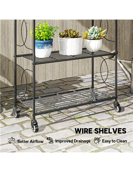 Outsunny 4-Tier Metal Plant Stand, Heavy Duty Ladder Shelf Potted Plants Display Rack with Lockable Wheels - pic 190134 | FastDaddyshop